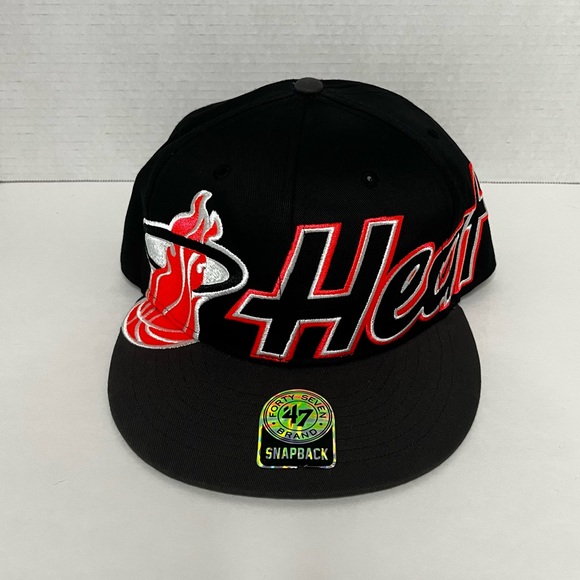 47brand Miami Heat Hardwood Classics Black Snapback Hat Adjustable Size Black OS - Picture 1 of 7